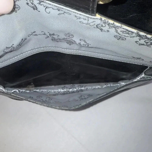 Kate Landry Luxury Classic Designer Multi Pocketed Buckle Black Leather Handbag - Picture 9 of 15